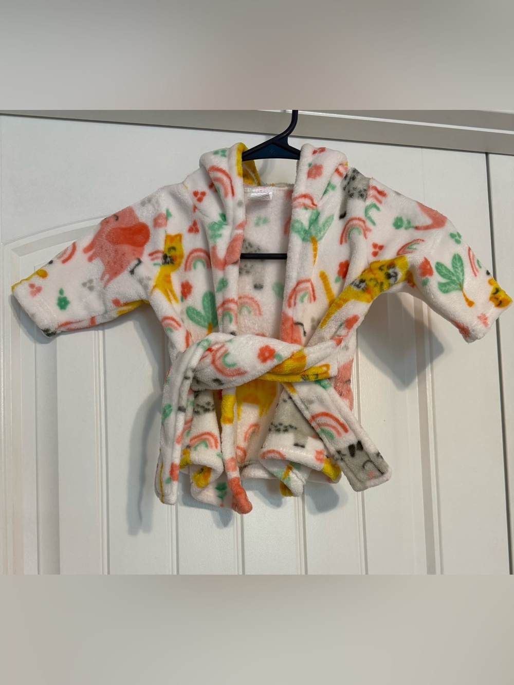 Soft White Kids Fleece Robe with Colorful Animal Print